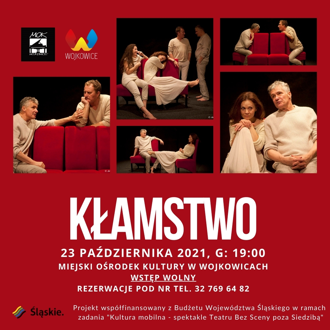 Plakat na spektakl Kłamstwo Teatr Bez Sceny - MOK Wojkowice