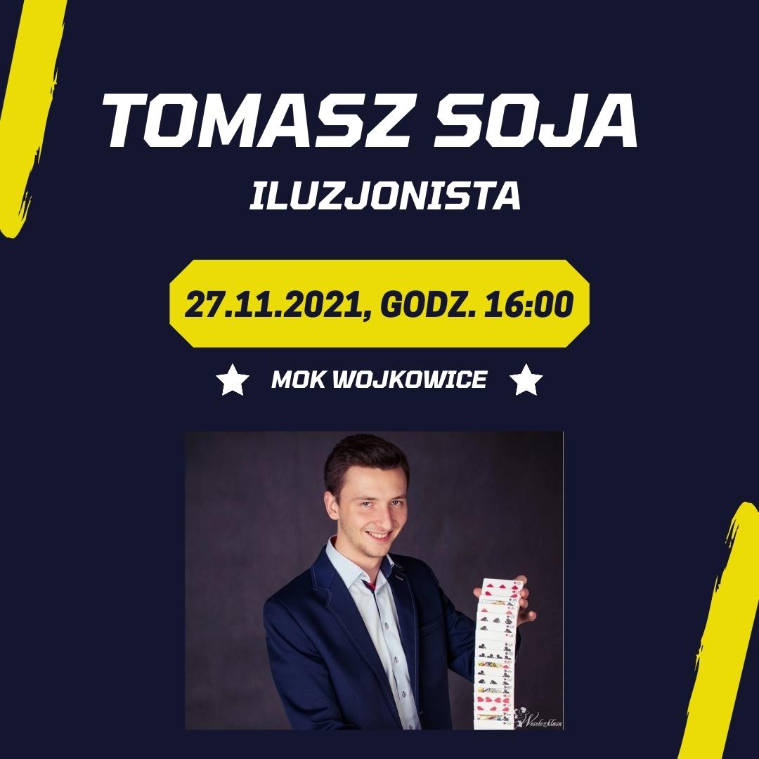 Plakat na Andrzejkowy pokaz iluzji, 27 listopada 2021, godzina 16:00, w Miejskim Ośrodku Kultury w Wojkowicach