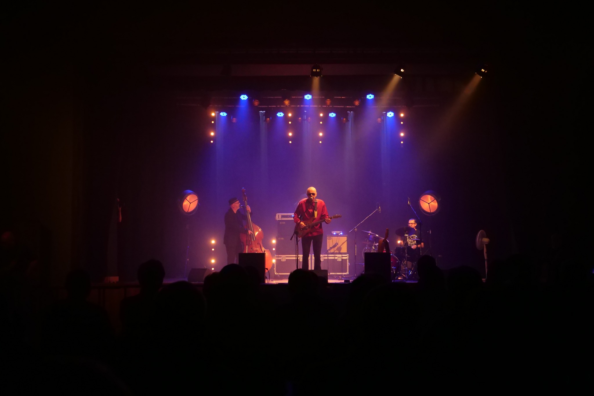 Artyści podczas koncertu Blues nad Brynicą na scenie Miejskiego Ośrodka Kultury w Wojkowicach