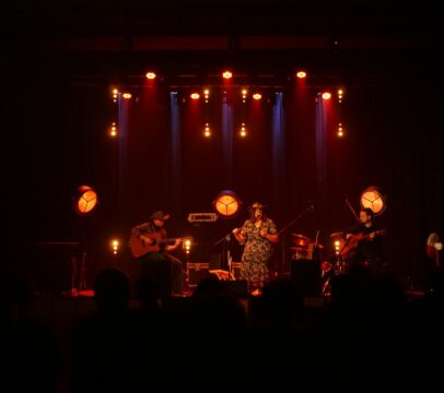 Artyści podczas koncertu Blues nad Brynicą na scenie Miejskiego Ośrodka Kultury w Wojkowicach