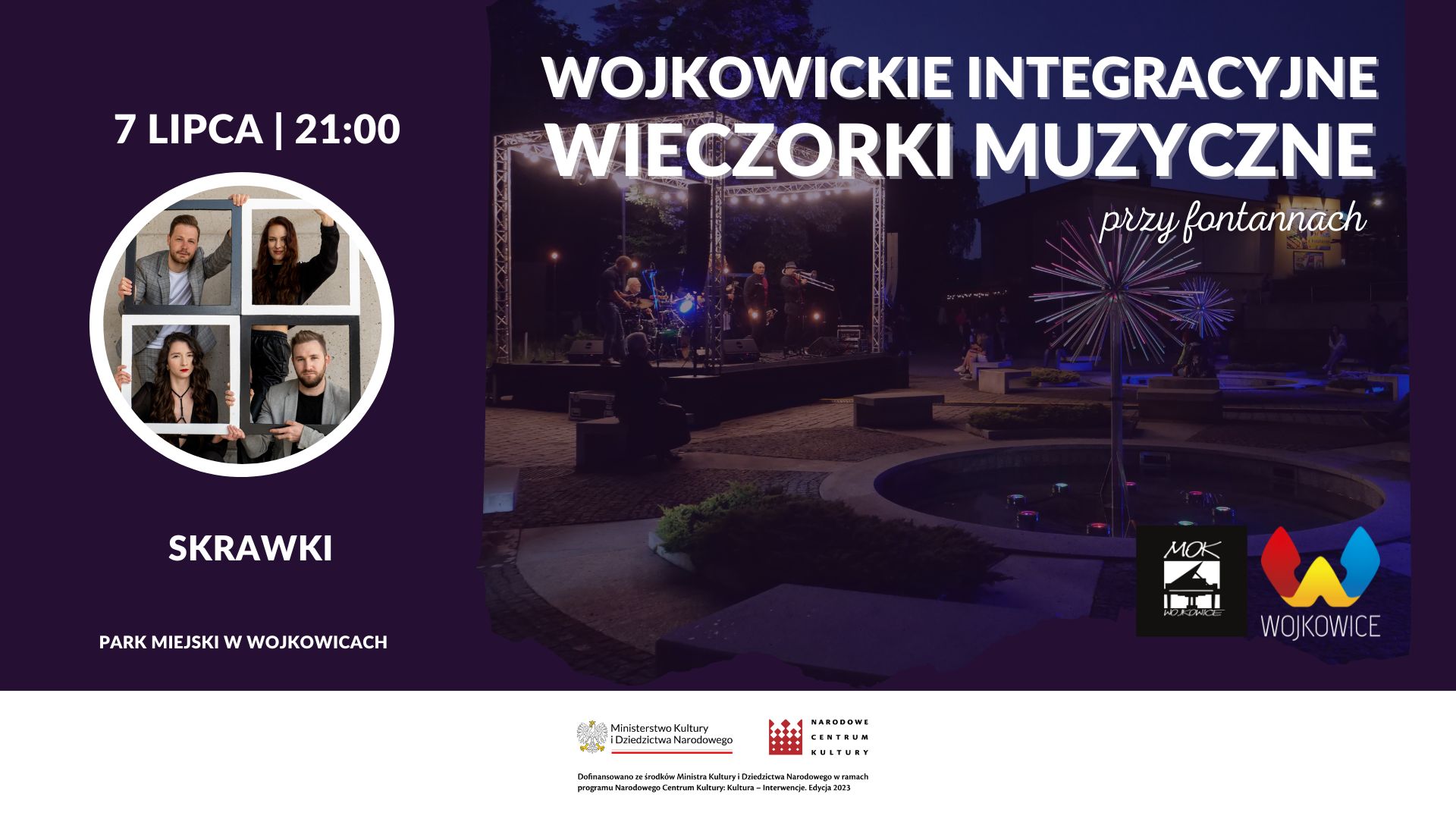 Zespół Skrawki - Wieczorek muzyczny przy fontannach w Parku Miejskim w Wojkowicach 7 lipca 2023